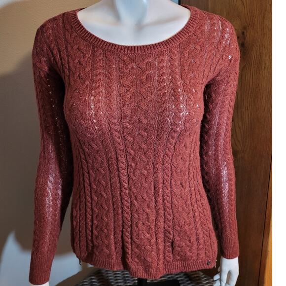 American Eagle AEO Terracotta Orange Cable Knit Sweater Sz XS Side Zipper Unique - Picture 2 of 13